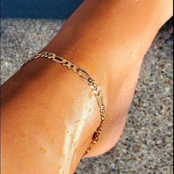 18k over Solid 925 Sterling Figaro Chain Bracelet - Picture 6 of 8